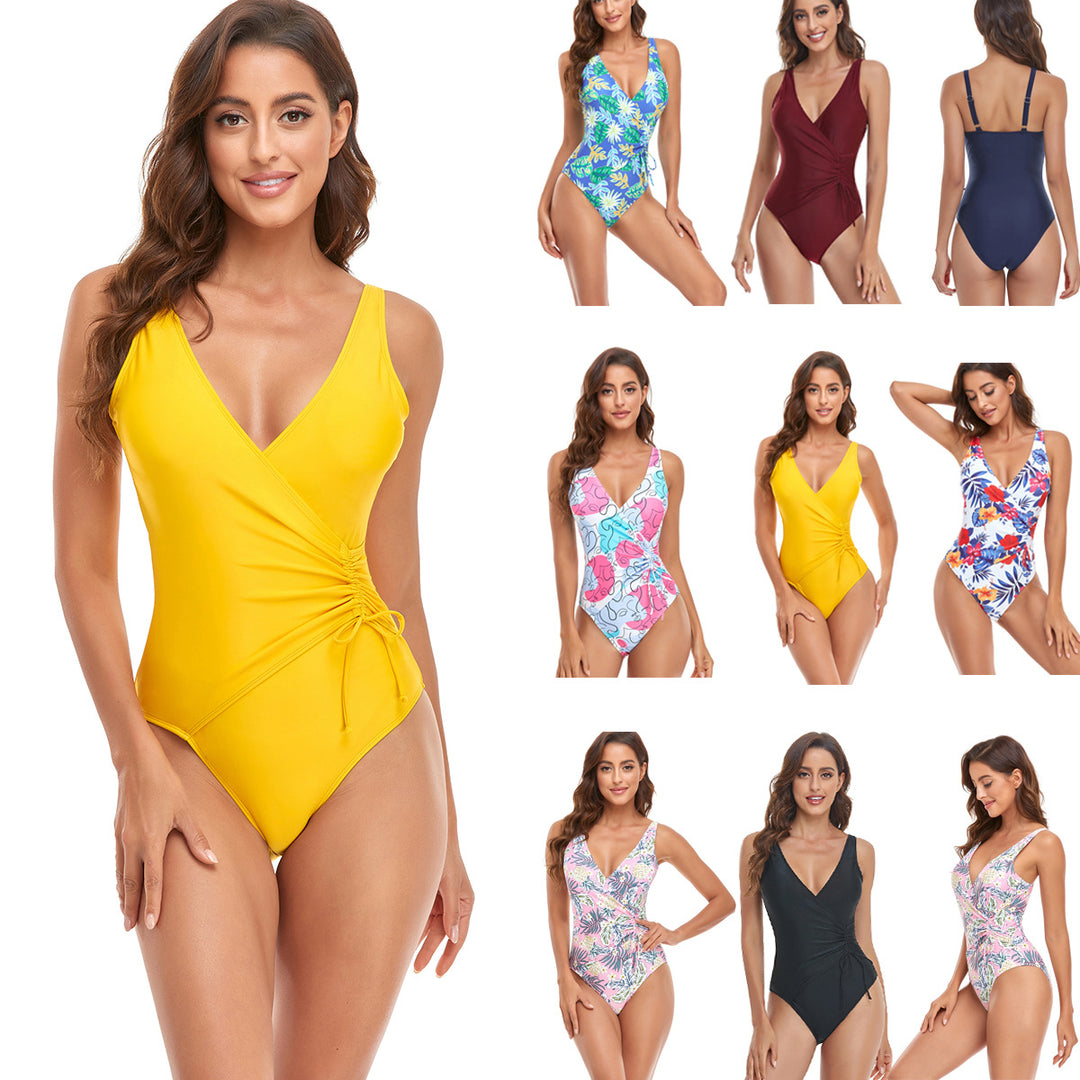 Damen Sportlicher Einteiler Badeanzug mit modernem Wickeldesign R&B