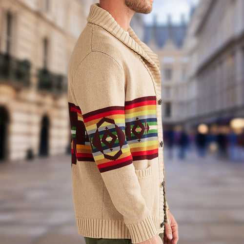Herren Strickcardigan mit farbenfrohem Muster und lässigem Schnitt R&B