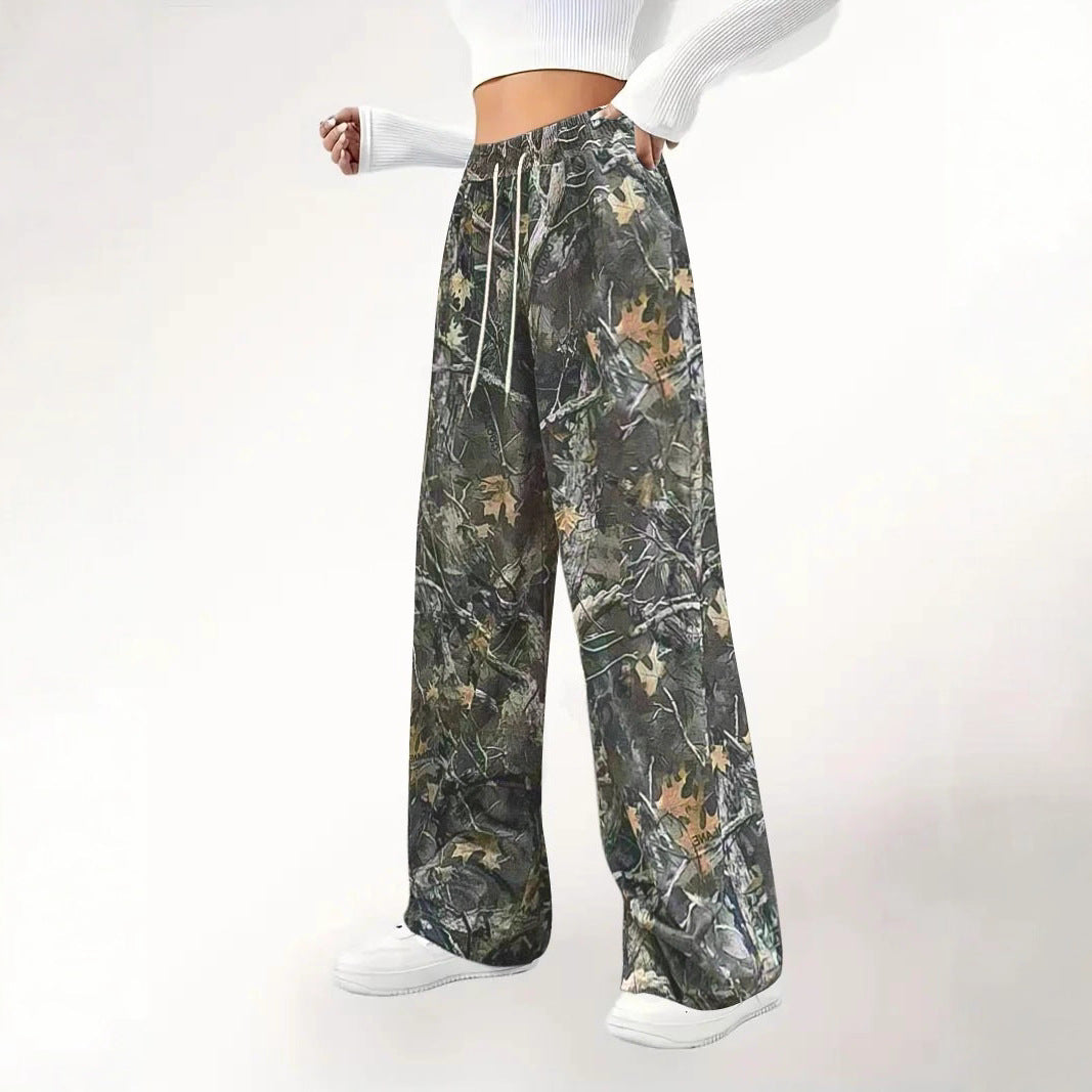 Damen Camouflage Palazzo-Hose mit elastischem Bund und komfortablem Schnitt R&B