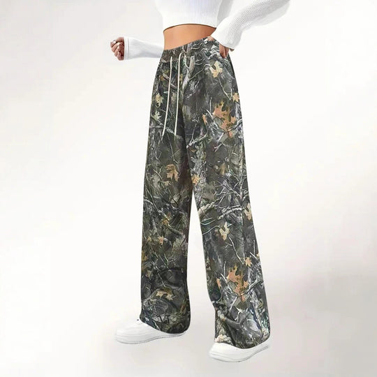 Damen Camouflage Palazzo-Hose mit elastischem Bund und komfortablem Schnitt R&B