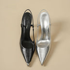 Damen elegante Slingback Pumps mit metallic glänzendem Obermaterial R&B