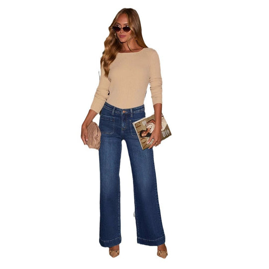Damen Weit geschnittene Jeans mit hohen Taschen und elegantem Auftritt R&B