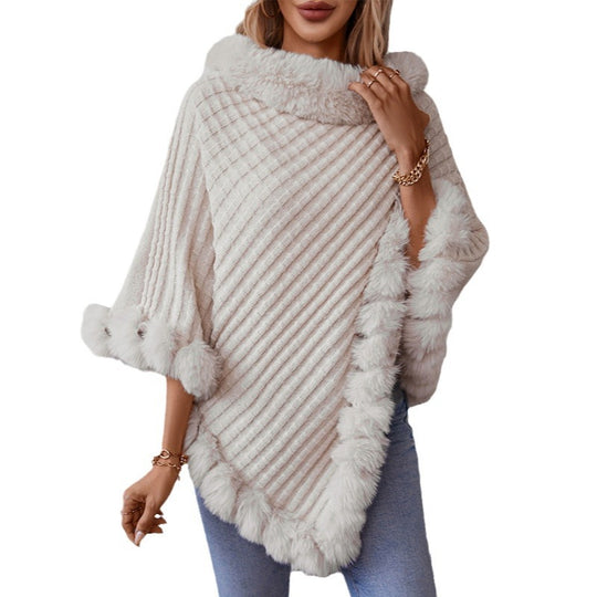 Damen kuschelige Strickdecke mit luxuriösem Kunstfellbesatz R&B