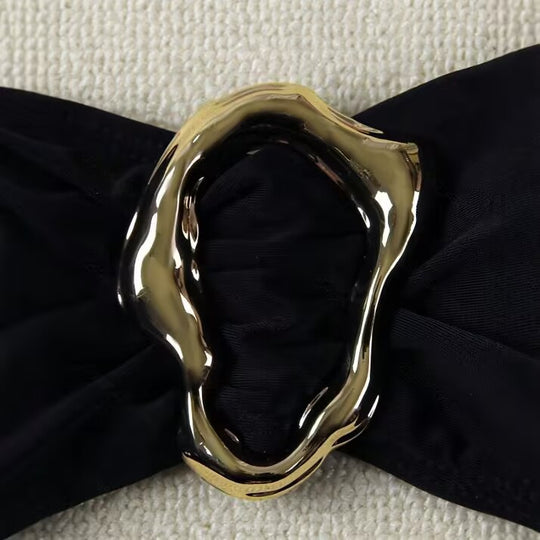 Damen Bikini-Set mit elegantem Knoten und goldener Akzentverzierung R&B
