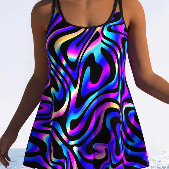 Damen Swimmingdress mit modischem Wellenmuster und fließendem Schnitt R&B