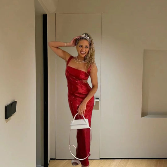 Damen Glitzerndes Maxikleid mit schmalem Schnitt und schimmernden Pailletten R&B