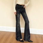 Damen Schlagjeans mit hohem Bund und flexibel einstellbarem Taillenbund R&B