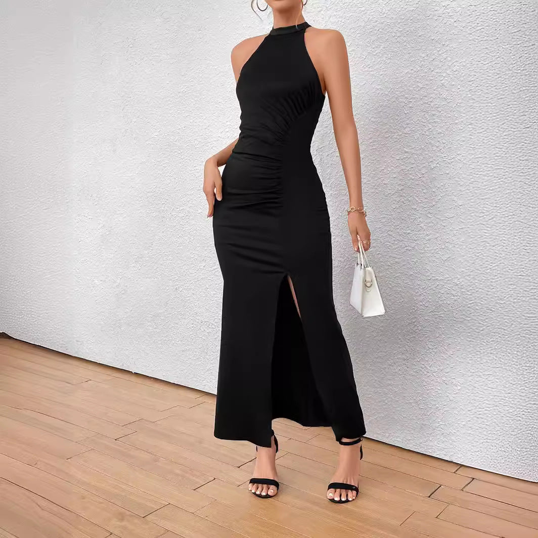 Damen Elegantes Maxikleid mit hohem Schlitz und Raffdetails R&B