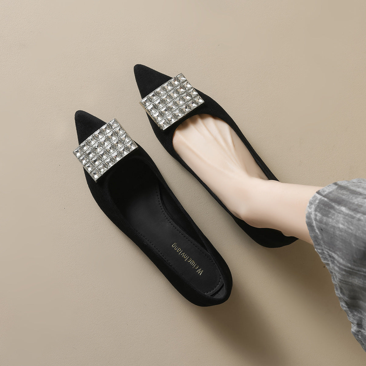 Damen Elegante Ballerinas mit funkelndem Steinbesatz