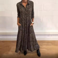 Damen nan fließendes Maxikleid mit Hemdblusenkragen, V-Ausschnitt, dreiviertelärmeln und Seitentaschen R&B