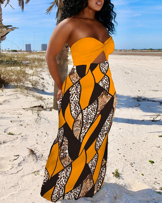 Damen Maxikleid mit schickem Cut-Out-Design und glänzenden Akzenten R&B