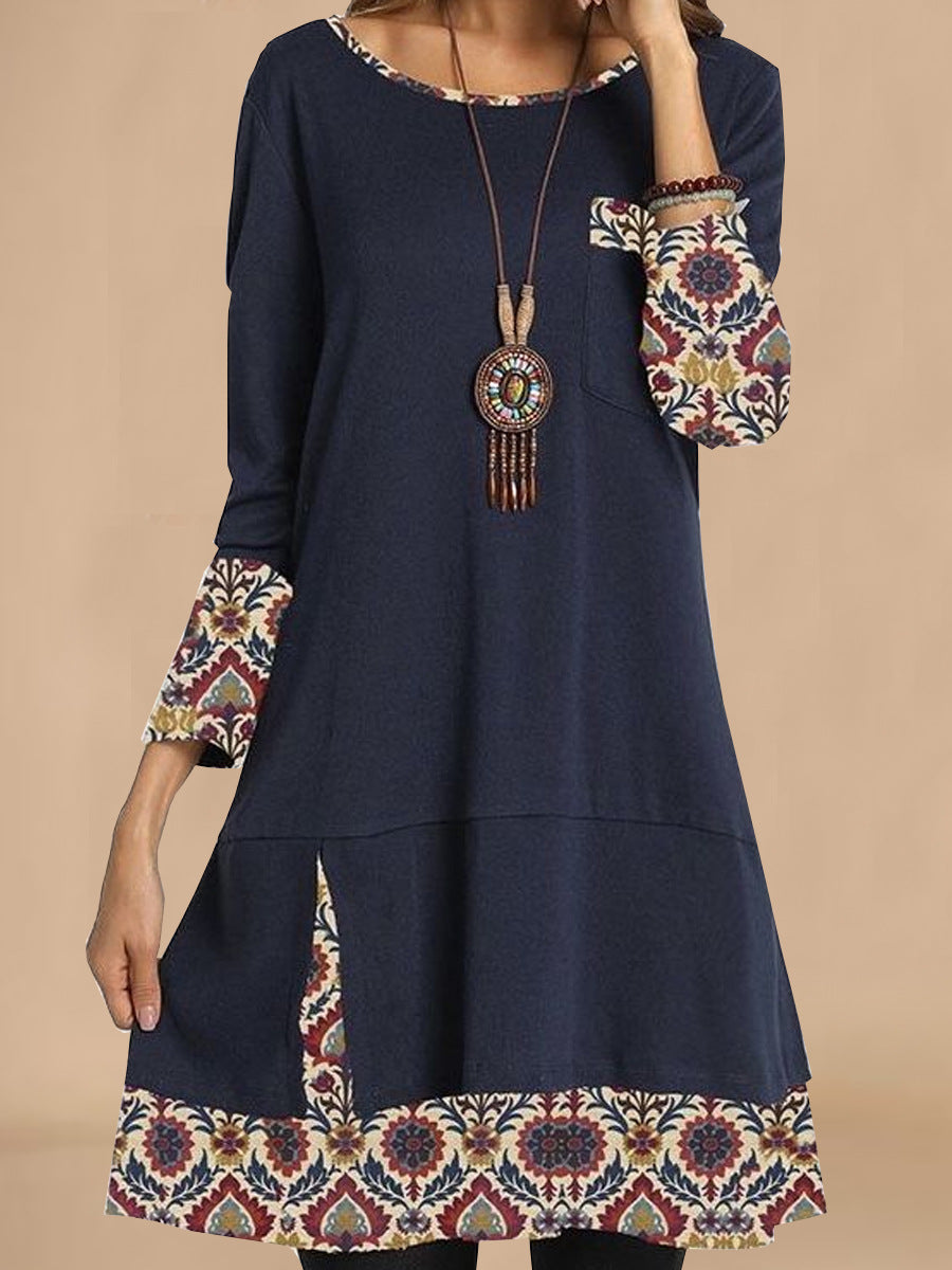 Damen elegantes Tunika-Kleid mit kreativen 3/4 Ärmeln und kunstvollem Saum