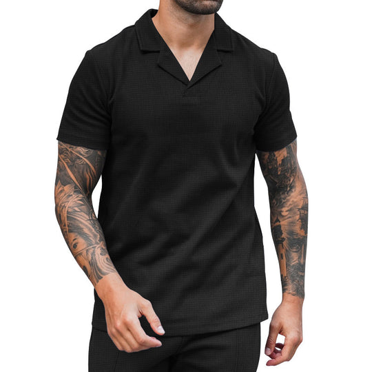 Herren Kurzarm Hemd mit klassischem Henley-Ausschnitt und strukturierter Oberflächenbeschaffenheit R&B