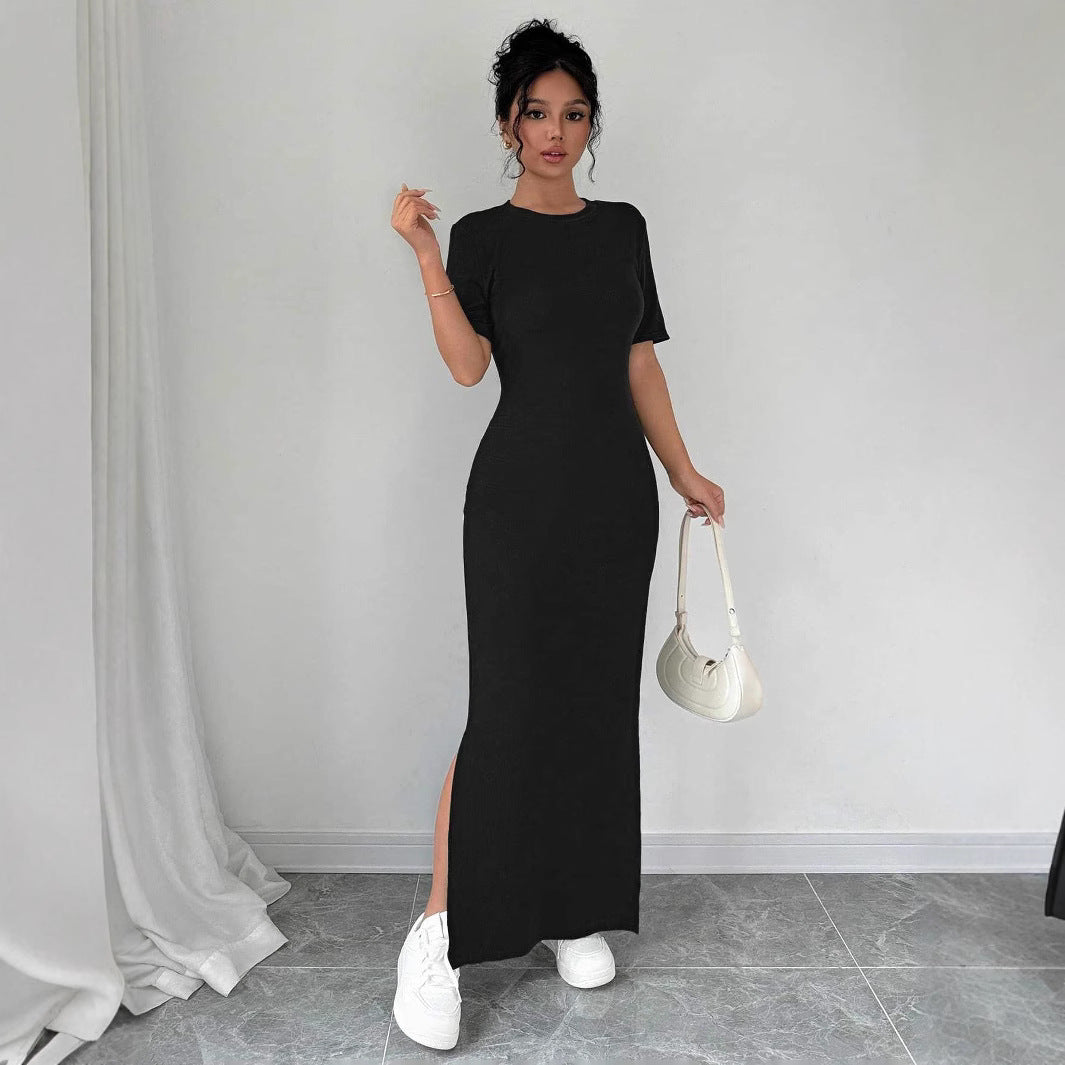 Damen Maxikleid aus weichem Baumwollmix mit Seitenschlitz