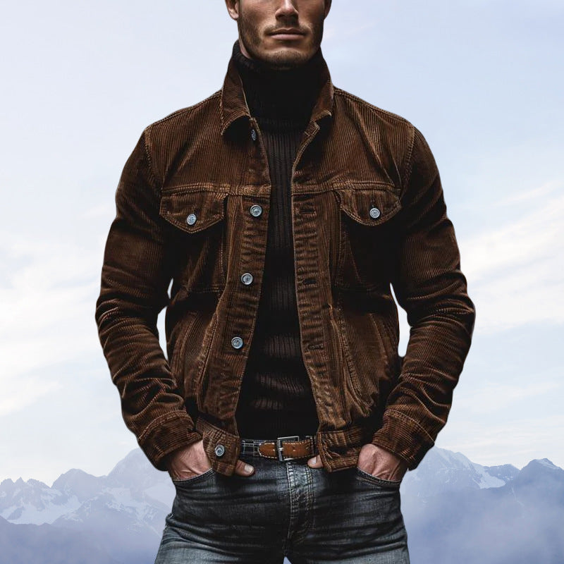 Herren modische Kordjacke mit praktischen Taschen und klassischem Schnitt R&B
