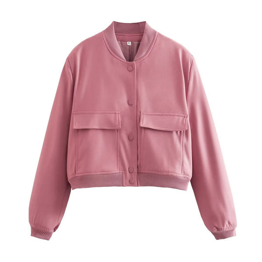 Damen modische cropped Bomberjacke mit großen Pattentaschen R&B