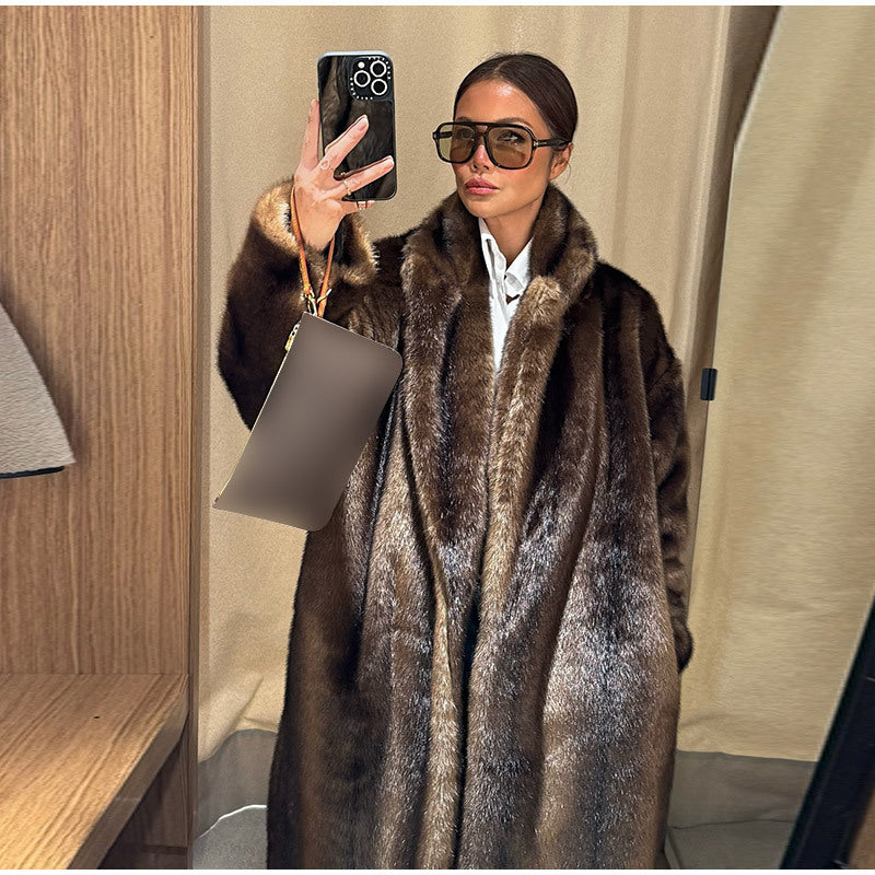 Damen luxuriöser Kunstpelzmantel mit elegantem Schnitt R&B