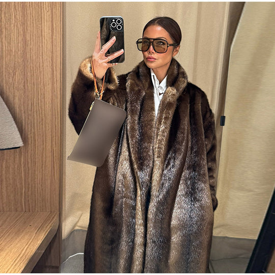 Damen luxuriöser Kunstpelzmantel mit elegantem Schnitt R&B