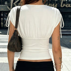 Damen Elegantes Wickeloberteil mit Rüschendetails und tiefem V-Ausschnitt R&B