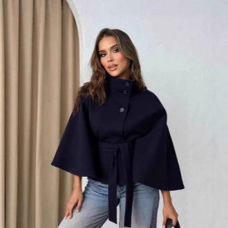 Damen Wickelmantel mit hohem Kragen und Gürtel R&B