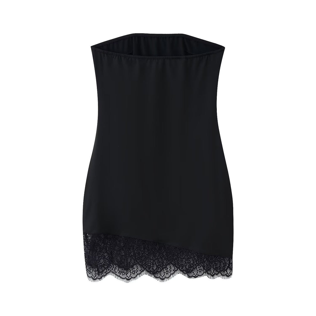 Damen Spitzen-Hängerchenkleid mit elegantem Rückenausschnitt und charmantem Saum R&B