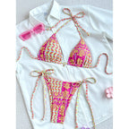 Damen Triangel-Bikini mit verstellbaren BindR&Bändern und raffinierten Mustern R&B