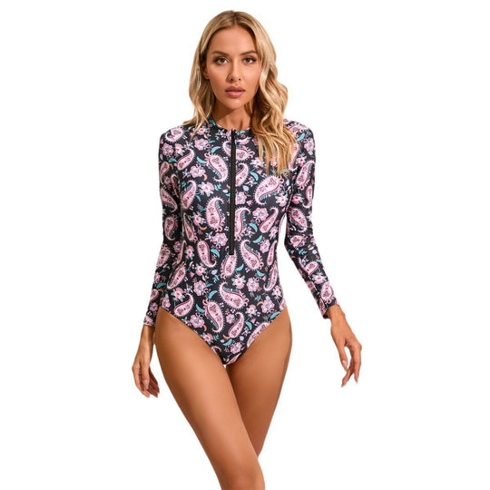 Damen Hochgeschlossener Einteiler Badeanzug mit zip und floralem Muster R&B