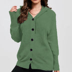 Damen Strickjacke mit Kapuze und praktischen Knopfdetails R&B