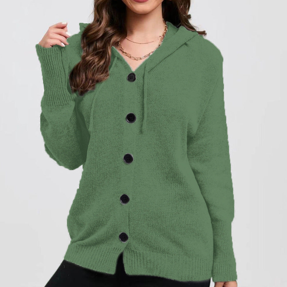 Damen Strickjacke mit Kapuze und praktischen Knopfdetails R&B