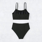 Damen Crop-Top und Hochbund-Bikini-Set R&B