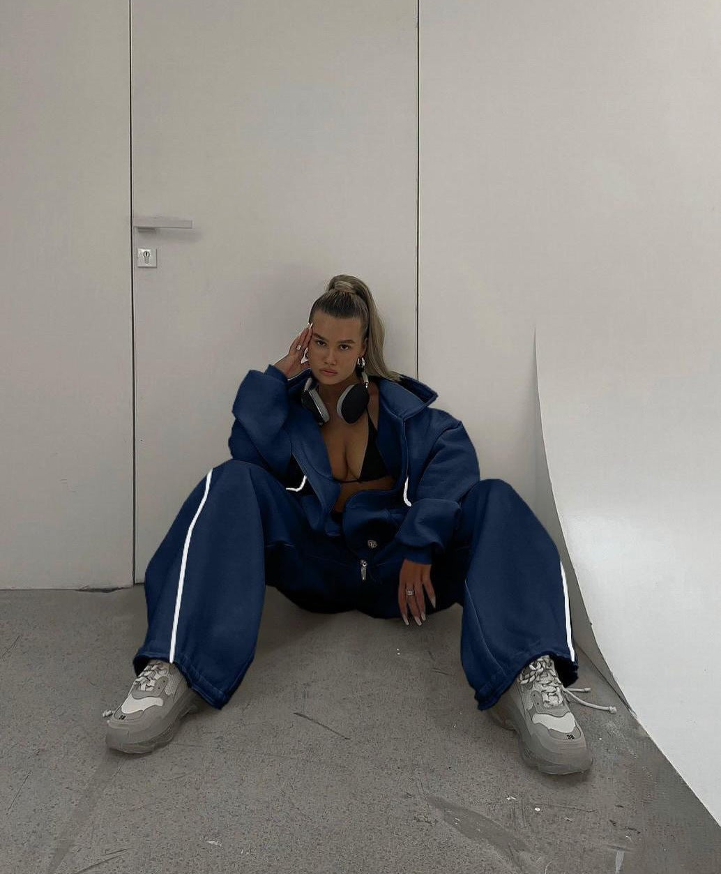 Damen oversized Freizeitjacke und weite Hose Set R&B