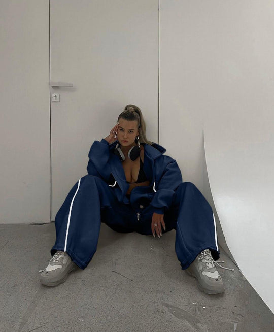 Damen oversized Freizeitjacke und weite Hose Set R&B