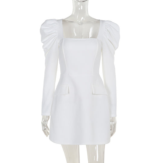 Damen elegantes Minikleid mit Puffärmeln und tailliertem Schnitt R&B