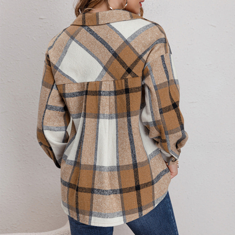 Damen Flanell-Hemdjacke mit Karo-Muster und leichtem Oversized-Schnitt R&B