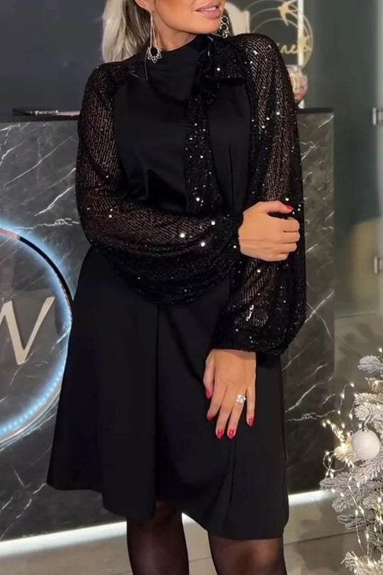 Damen Elegantes Kleid mit glitzernden Ärmeln und festlichem Kragen R&B