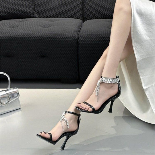 Damen elegante High Heel Sandalen mit funkelnden Strassapplikationen R&B