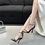 Damen elegante High Heel Sandalen mit funkelnden Strassapplikationen R&B