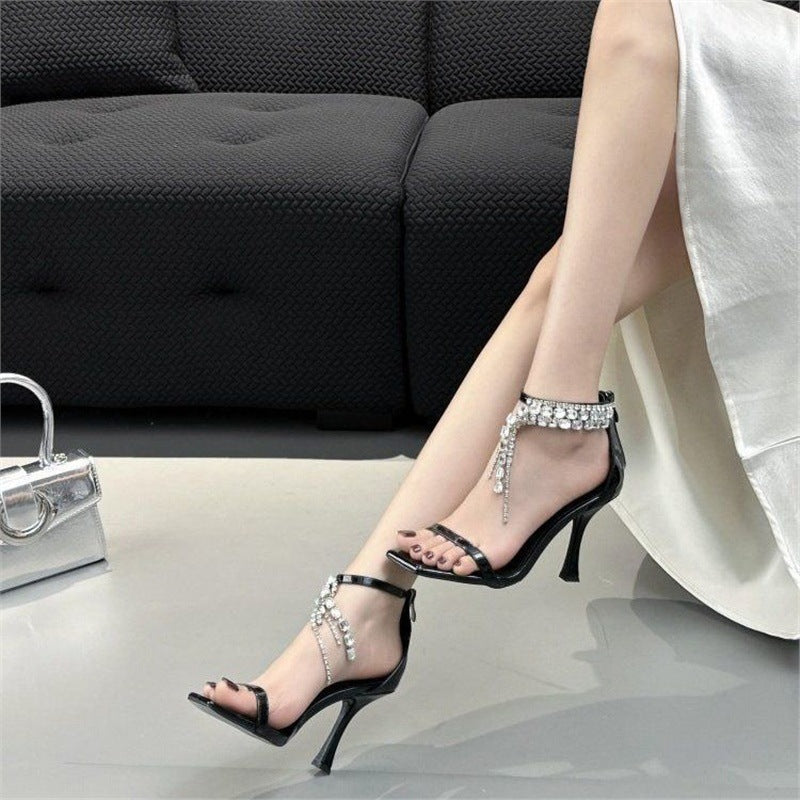 Damen elegante High Heel Sandalen mit funkelnden Strassapplikationen R&B