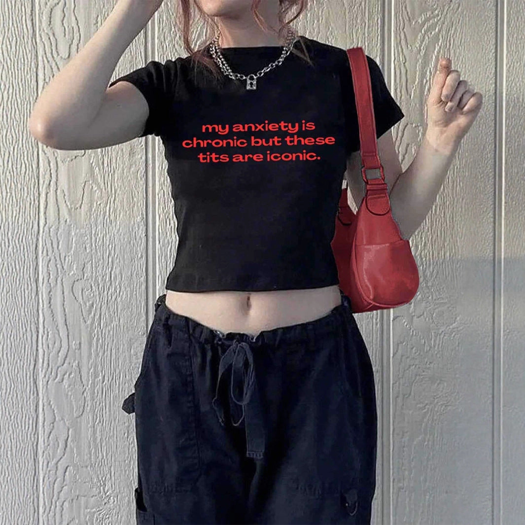 Damen Crop-T-Shirt mit inspirierendem Schriftzug und figurbetontem Schnitt R&B