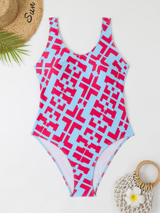 Damen Einteiler Badeanzug mit modernem geometrischen Design R&B