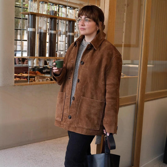 Damen elegante und bequeme Kunstlederjacke mit Taschen R&B
