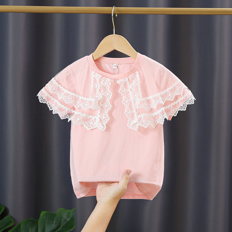 Mädchen T-Shirt mit Spitzenärmeln R&B