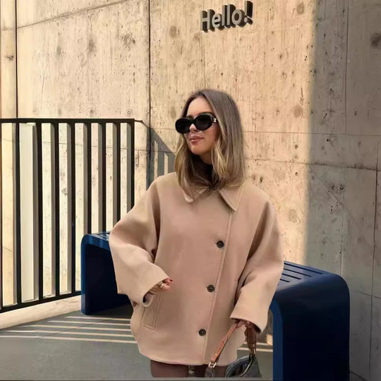 Damen Oversized Wollmantel mit modernem Schnitt und praktischen Taschen R&B