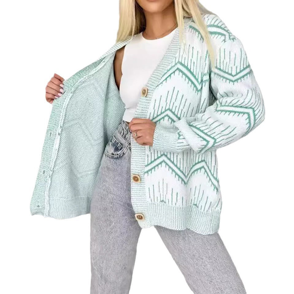 Damen Strickjacke mit modernem Chevron-Muster und erstklassigen Knopfdetails R&B