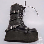Damen Plateau-Stiefel mit robusten Schnallen und hochwertiger Leder-Oberfläche R&B