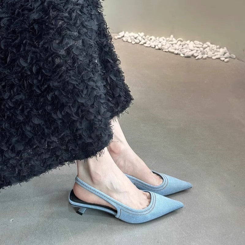 Damen Slingback Pumps aus hochwertigem Denim R&B