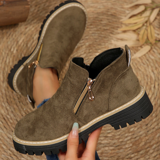 Damen modische Ankle-Stiefeletten mit seitlichem Reißverschluss und rutschfester Sohle R&B