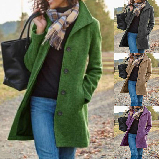 Damen eleganter Wollmantel mit klassischem Revers R&B