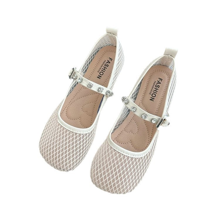 Damen Ballerinas mit dekorativem Netzdesign und funkelndem Riemen R&B