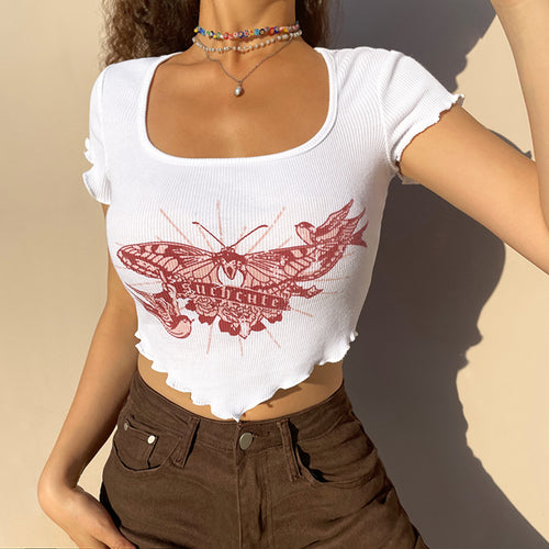 Damen Cropped Top mit kreativem Schmetterlingsdesign R&B
